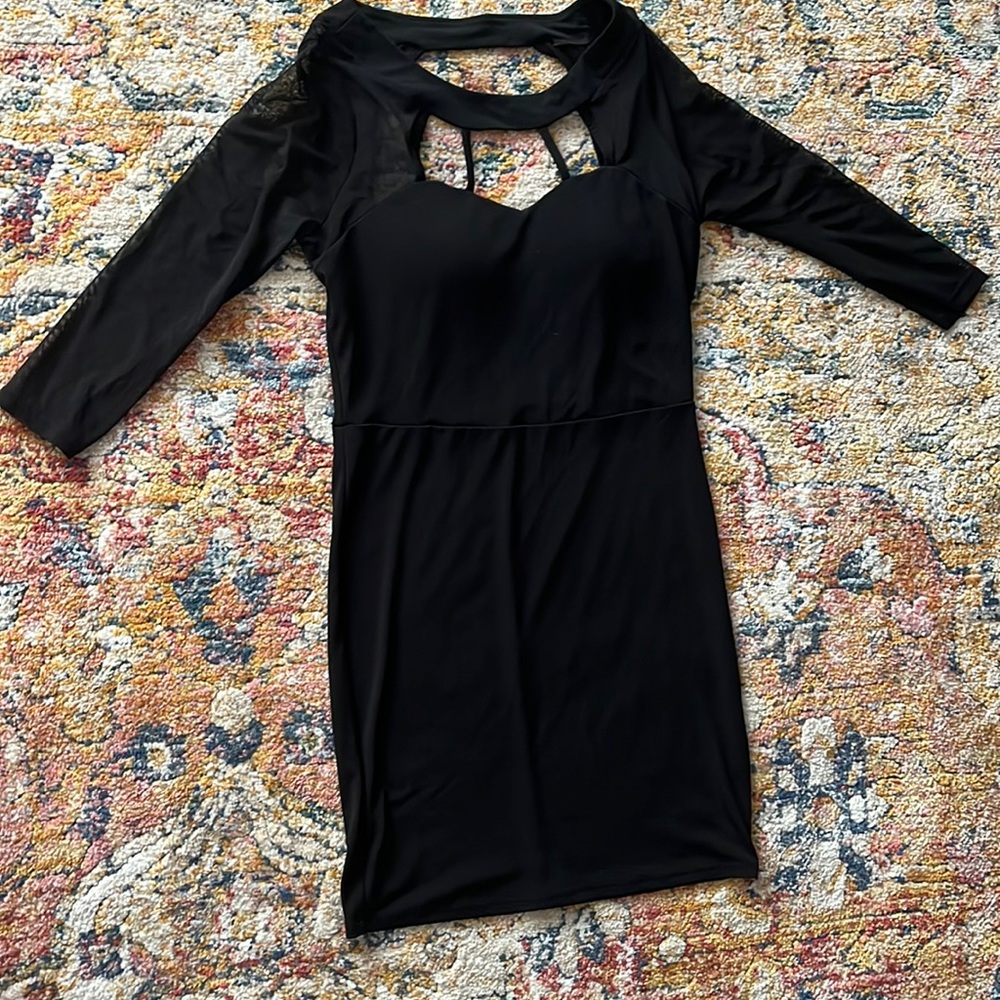 Black mini dress with sheer arms